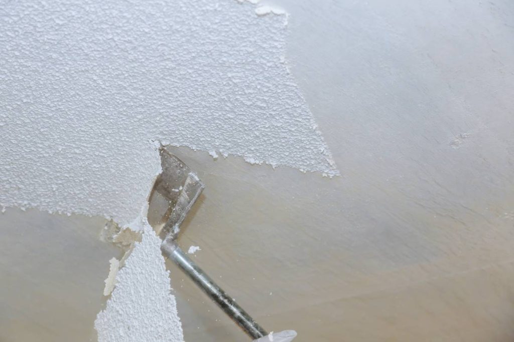 Removal old dirty popcorn ceiling wall interiors home remodeling